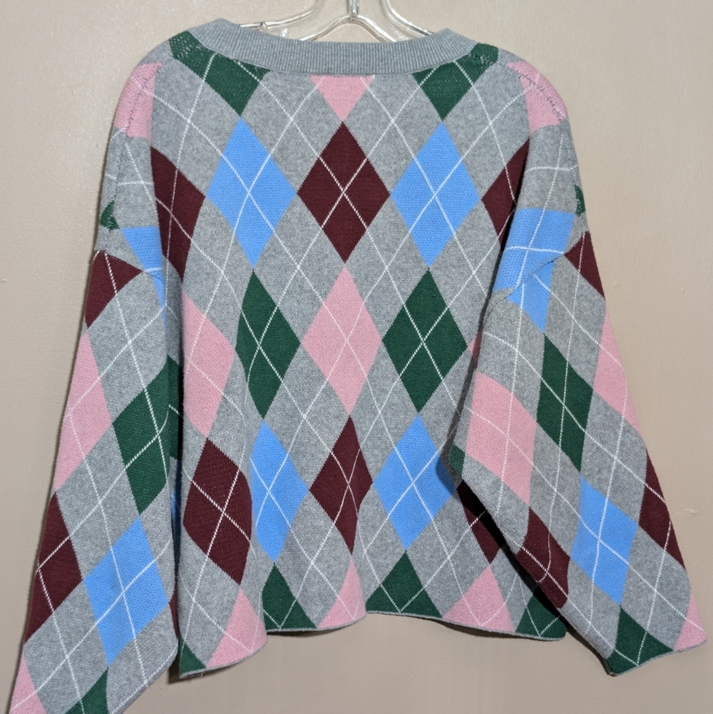 Old Navy Plus Size So Soft Gray Knit Argyle Printed Cropped Sweater Size XL - Picture 5 of 5